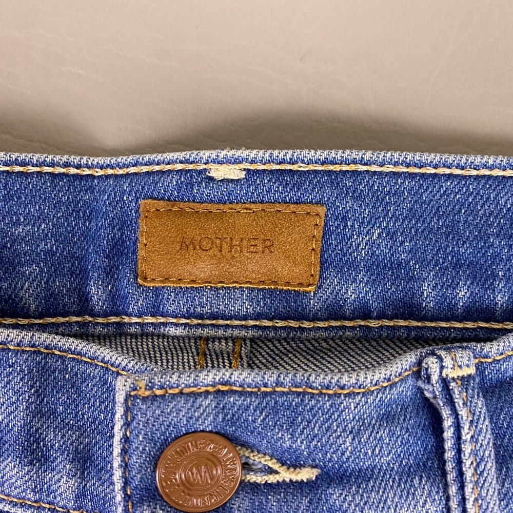 MOTHER Blue Distressed Flare Jeans with Frayed Hem - Picture 2 of 14